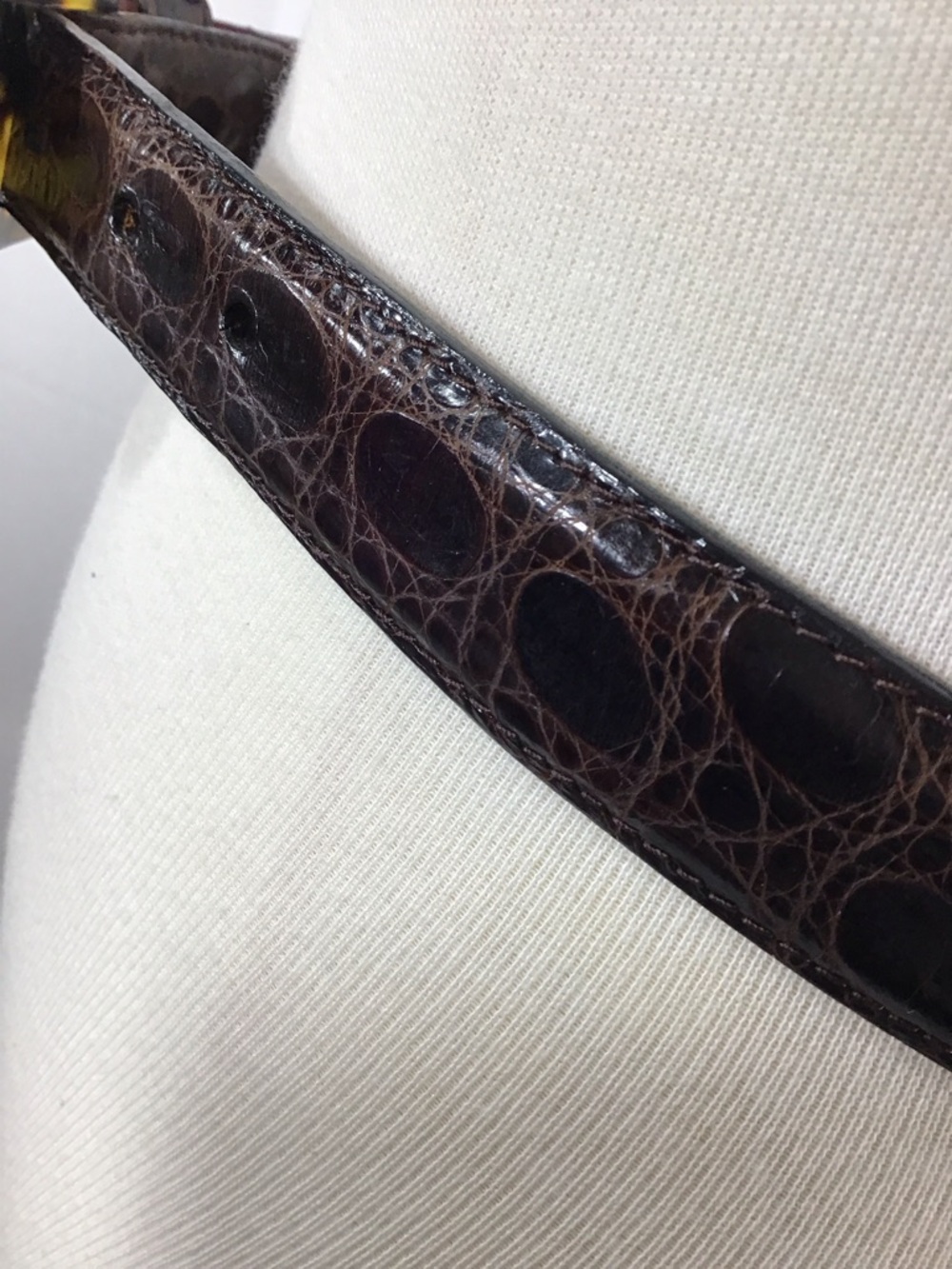 Vintage Encueros Dark Brown Crocodile Leather Belt with Tortoiseshell Buckle 30 - Picture 3 of 11